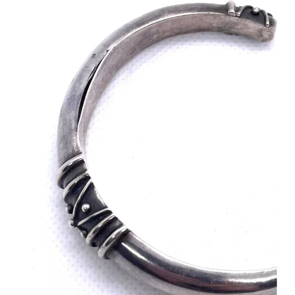 VTG Deborah Armstrong 925 Sterling Silver Hollow Dome Wrapped Wire Cuff Bracelet - Picture 7 of 16